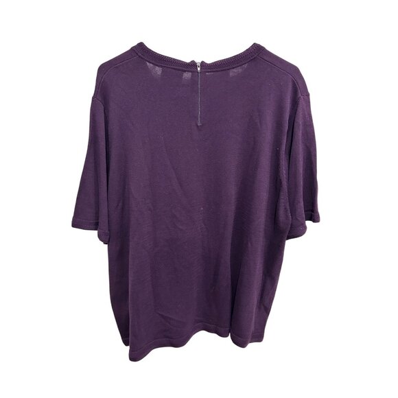 Napa Valley Short Sleeve Knit Top Purple Plus Sz 2X Zip Back Cotton Acrylic - Picture 2 of 9